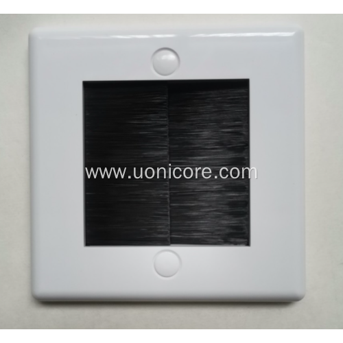 White brush cable entry wall faceplate with bristles